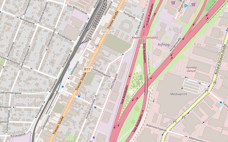 Kartenausschnitt: Die Werkstatt liegt an der Triesterstraße 241 in 1230 Wien, nahe dem Knoten Inzersdorf.
